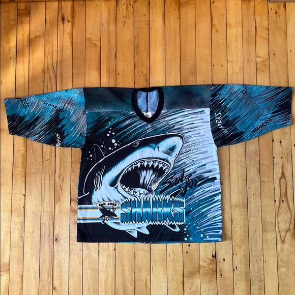 1990s San Jose Sharks "Fanimation" All-Over Print Hockey Jersey - Picture 2 of 11
